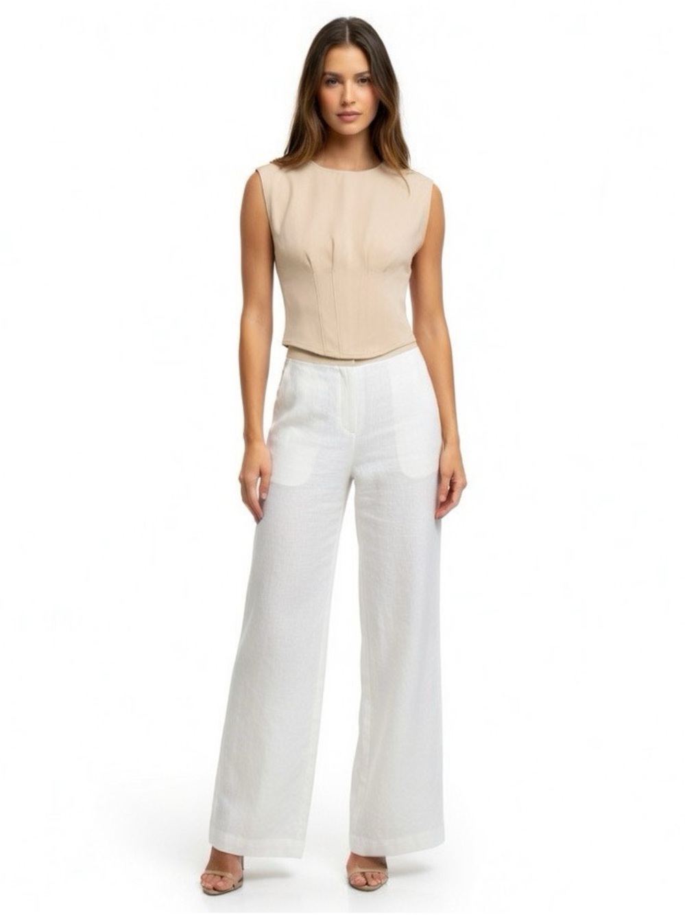 NWT Anthropologie W5 Beige Tan Corset Cinch Sleeveless Top